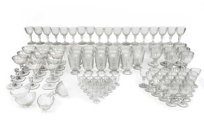 
	
		An etched crystal part stemware service, by J & L Lobmeyr, Austria, late 19th/early 20th...