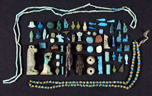 A miscellaneous group of Egyptian faience amulets, pendants and beads, New Kingdom  Late Period, circa 1400  332 B.C. including New Kingdom jewellery elements 