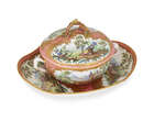 
	
		A Sèvres pink-ground broth-bowl, cover and stand (écuelle ronde tournée et plateau...