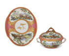 
	
		A Sèvres pink-ground broth-bowl, cover and stand (écuelle ronde tournée et plateau...