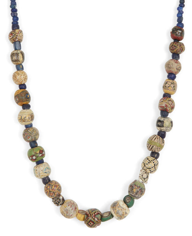
	
		Two mostly Roman mosaic glass bead necklaces and an eye bead necklace
		1st Century...